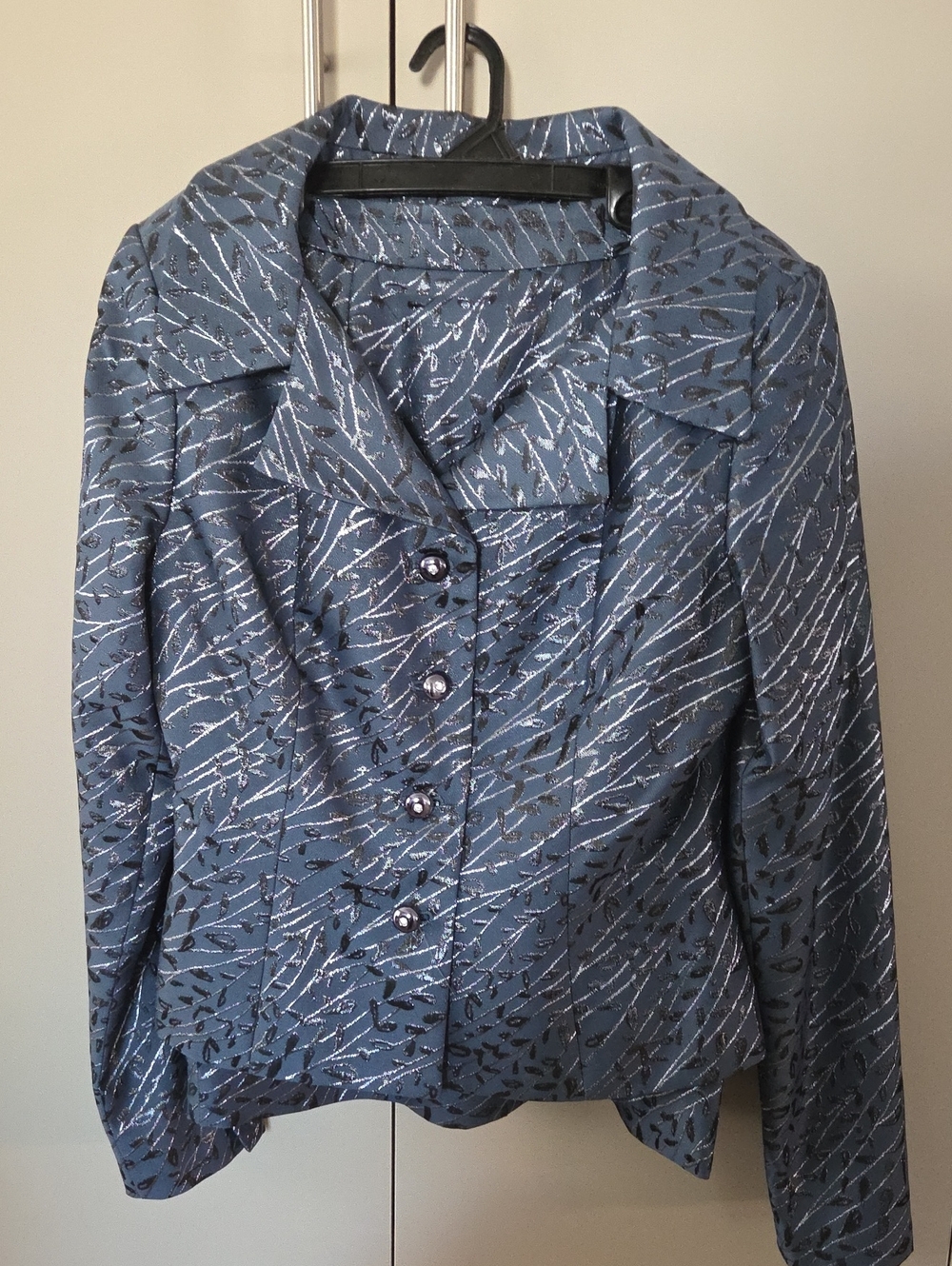 Kelly Graham Women's Blue Metallic Pattern Button-Front Jacket & Skirt Set